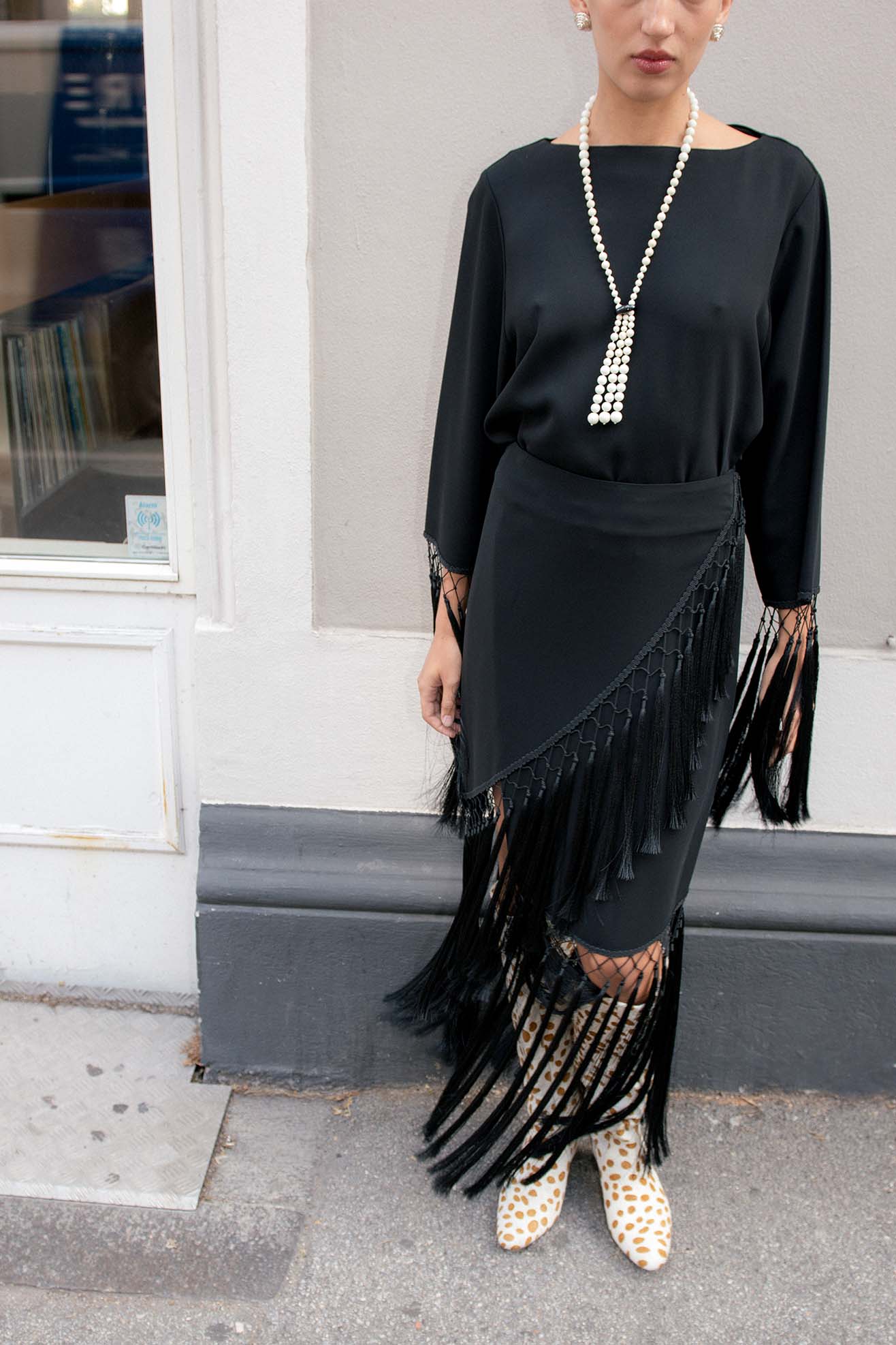 MR. LARKIN, Cara Fringe Wrap Skirt, Black