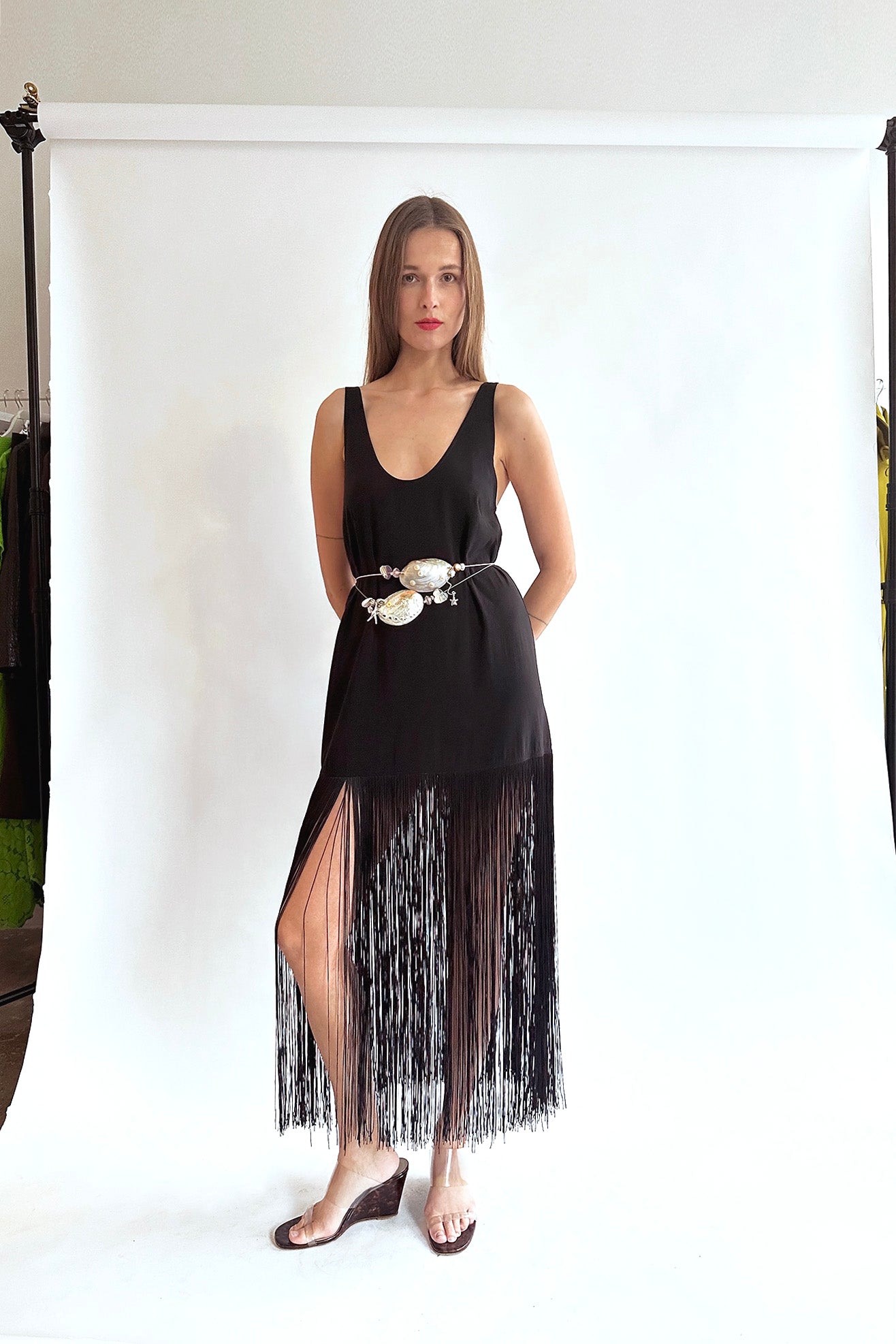 MR. LARKIN, Tassel Slip Dress, Black