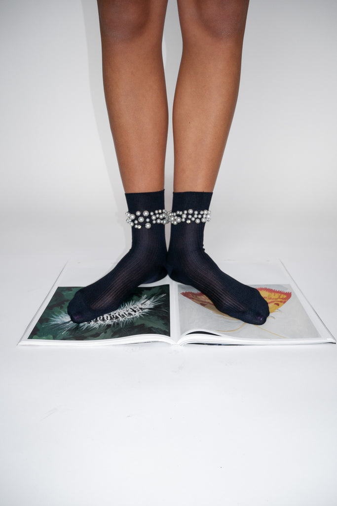 MARIA LA ROSA, Socks Pearl, Navy & Off White