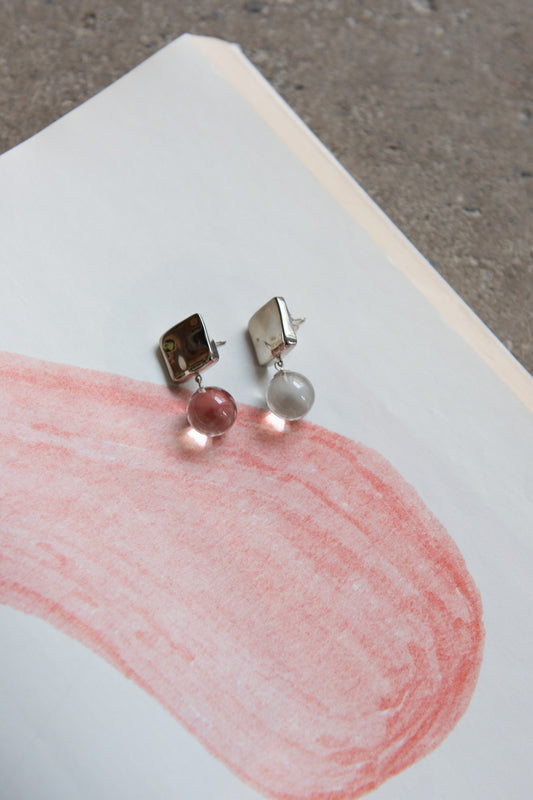 AGMES, Luca Earrings, Sterling Silver/Clear Quartz