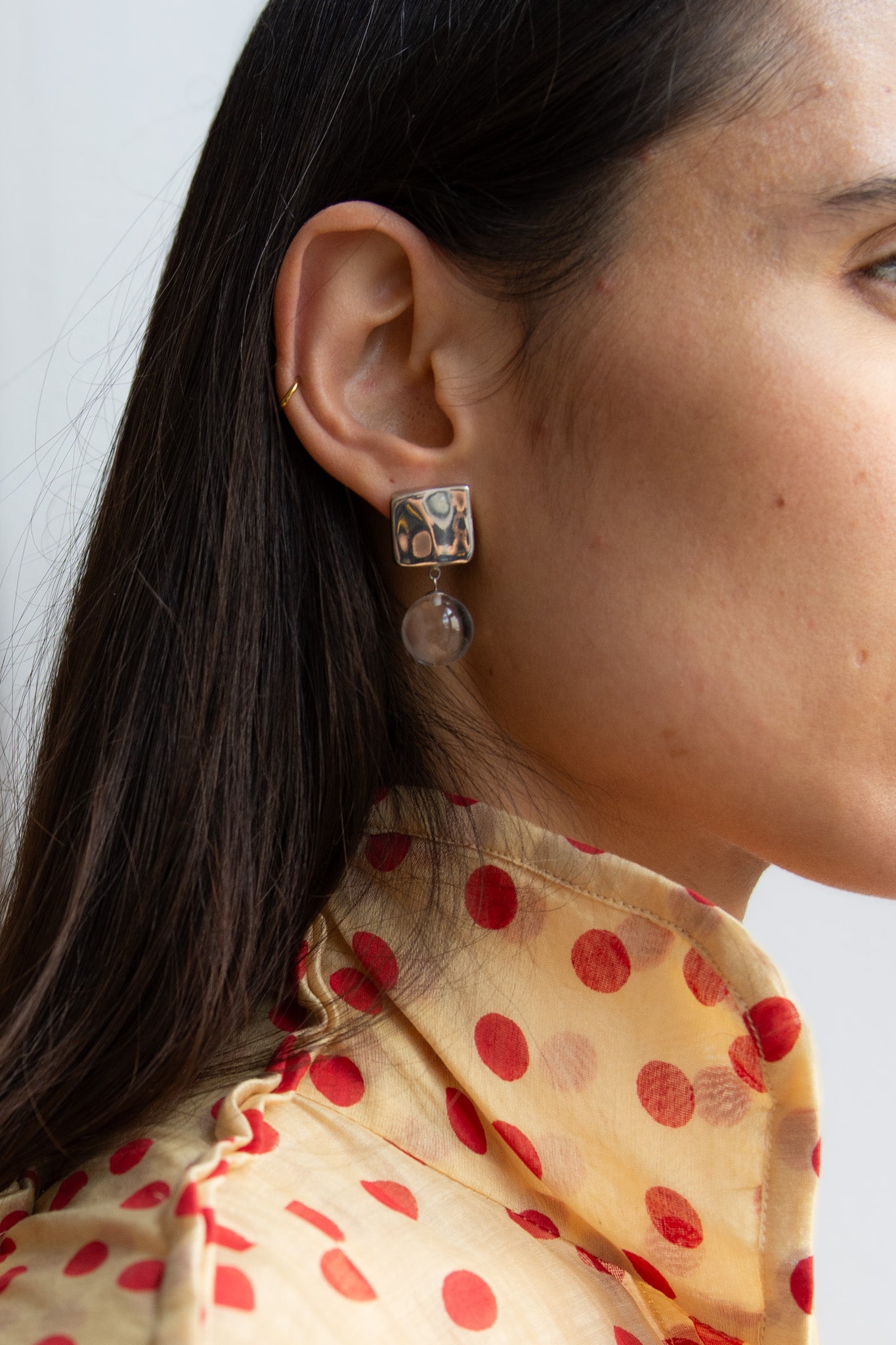 AGMES, Luca Earrings, Sterling Silver/Clear Quartz