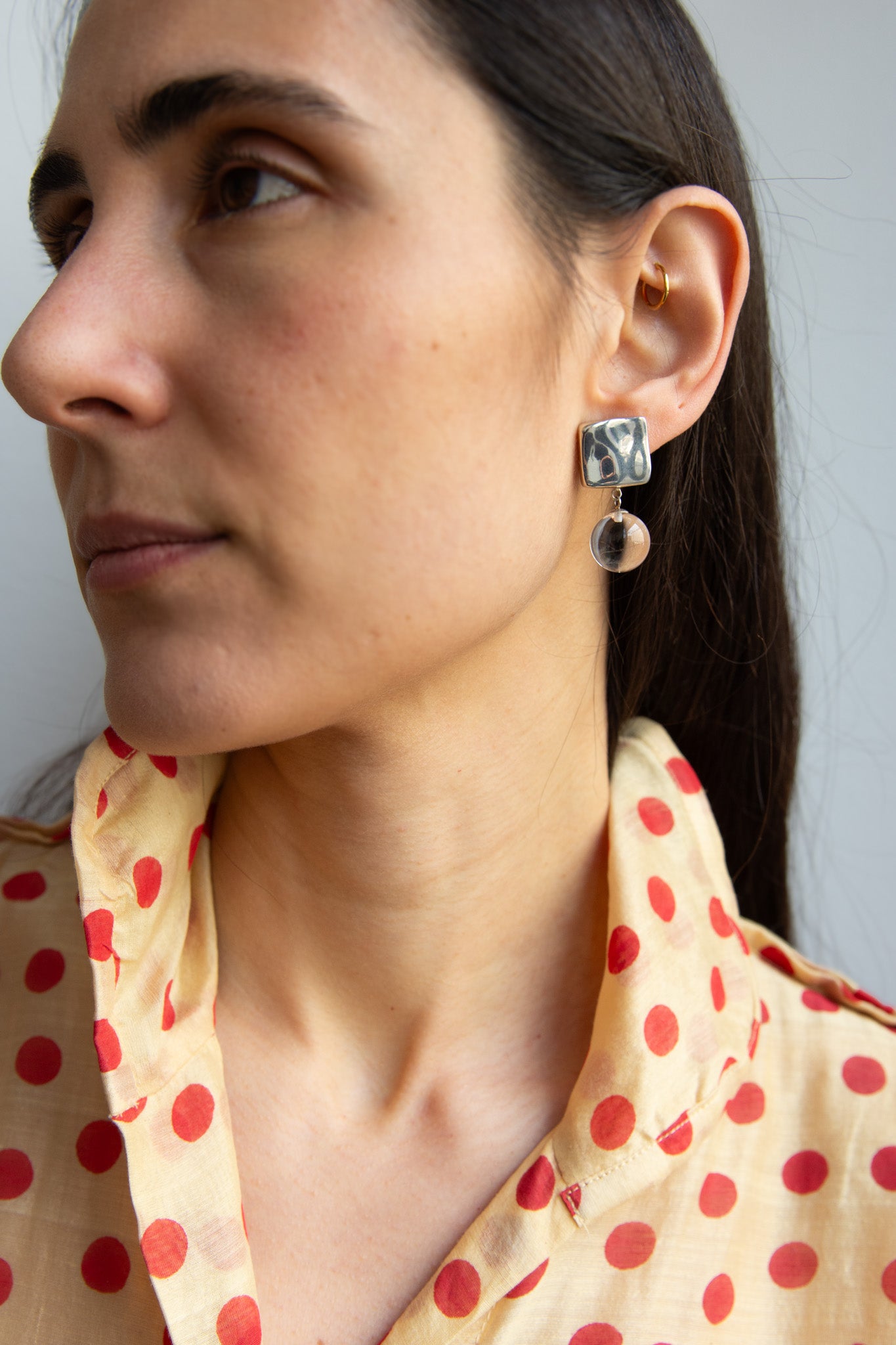 AGMES, Luca Earrings, Sterling Silver/Clear Quartz