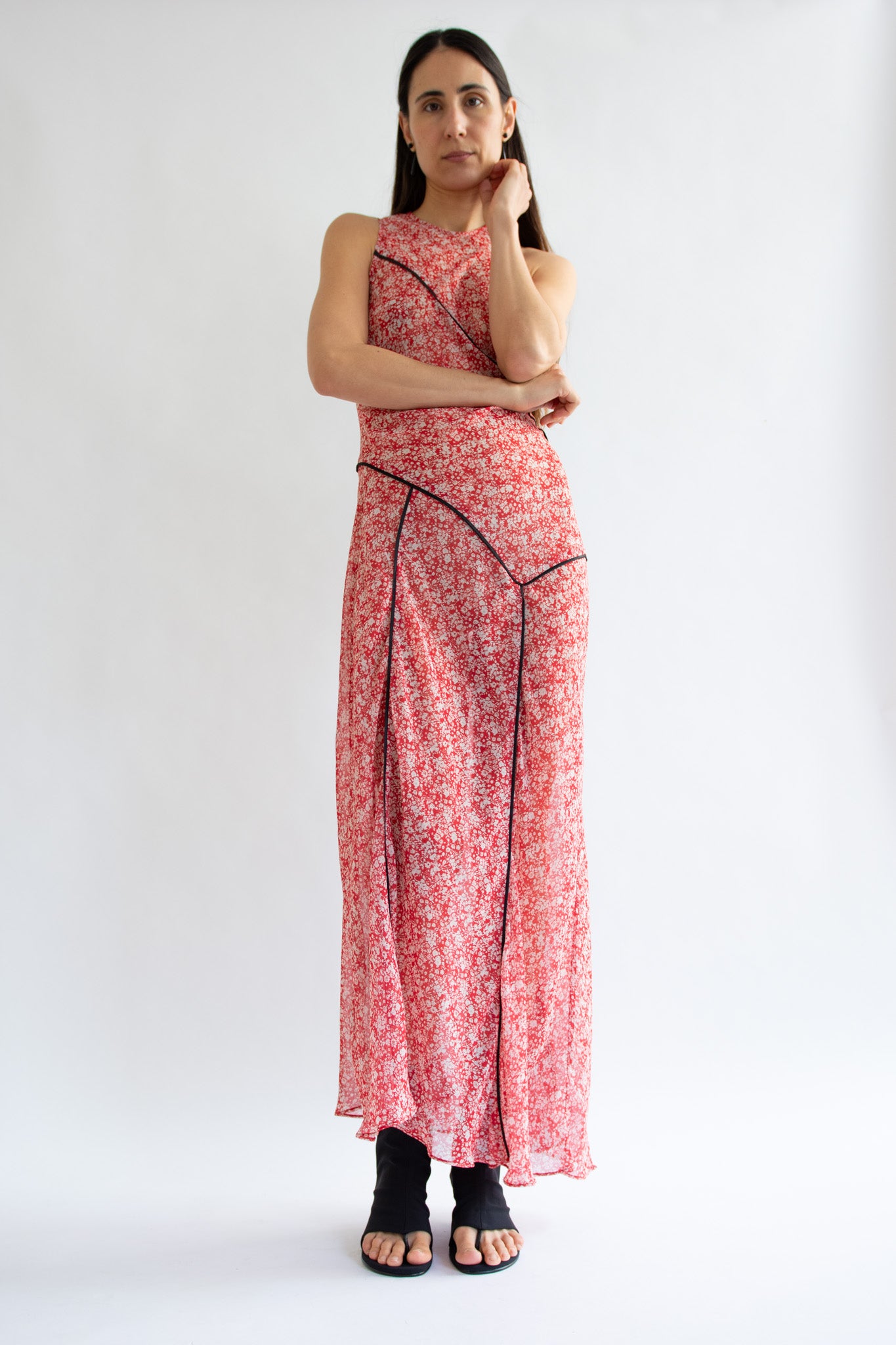 NOMIA, Paneled Bias Maxi Dress, Poppy Floral