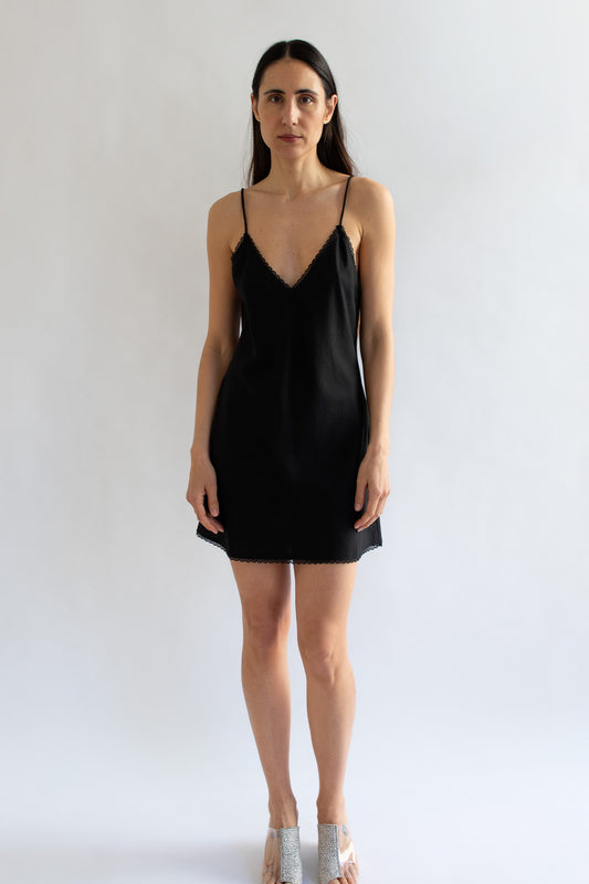 MR. LARKIN, Mini Slip Dress, Black