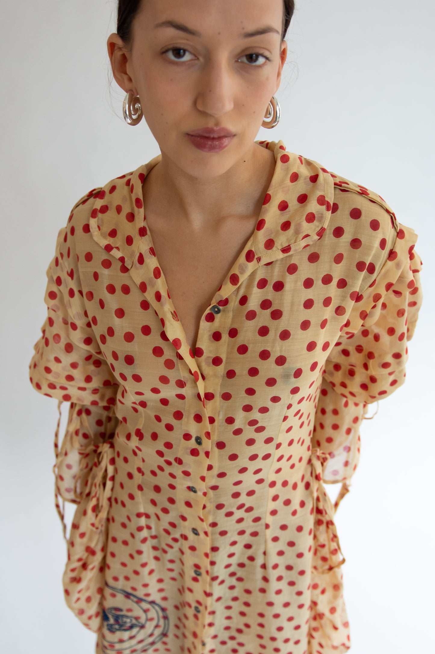 TIGRA TIGRA, Blockprint Dot Rucha Dress, Tea Stain Red w. Tiger Embroidery