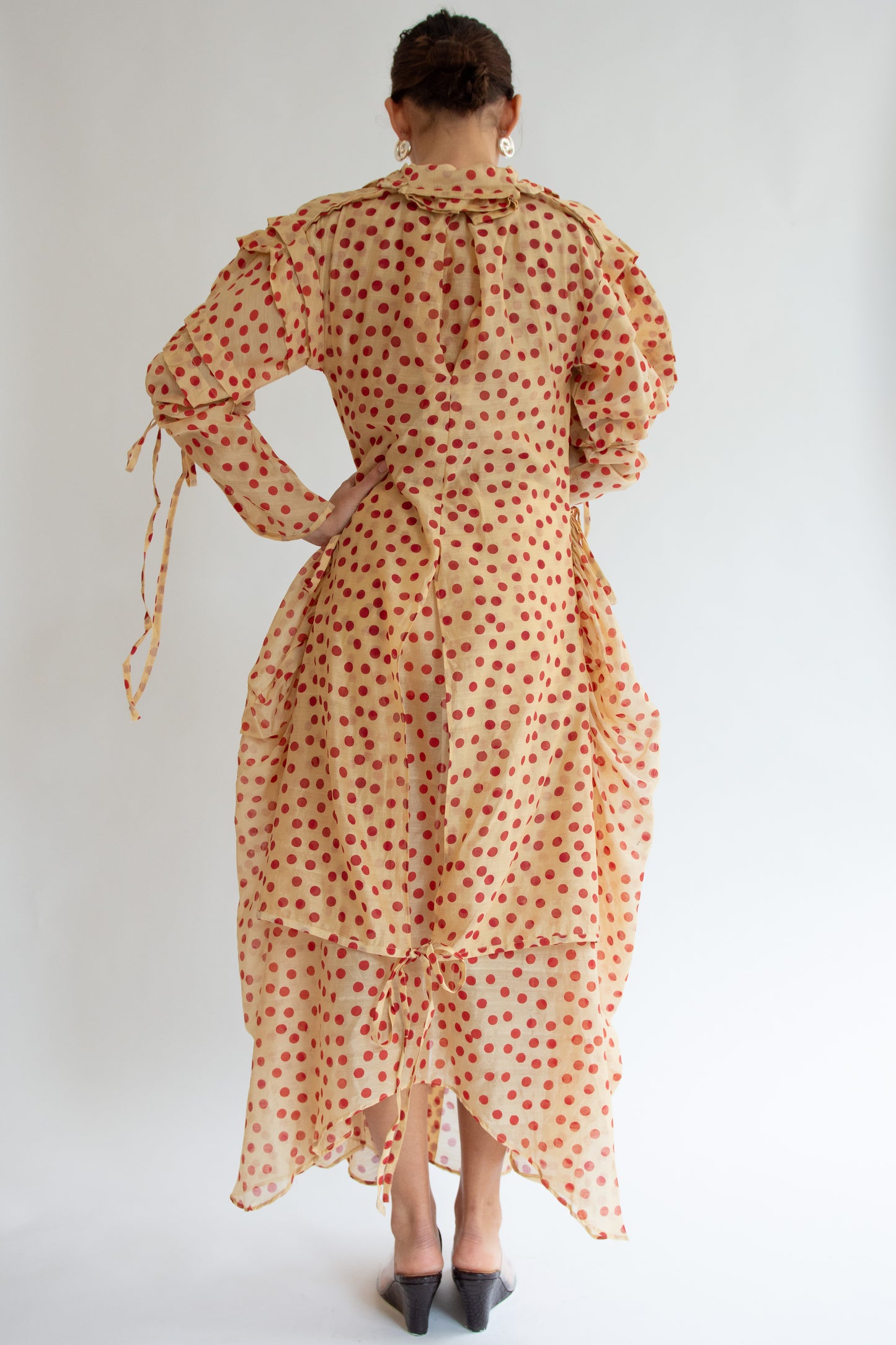 TIGRA TIGRA, Blockprint Dot Rucha Dress, Tea Stain Red w. Tiger Embroidery