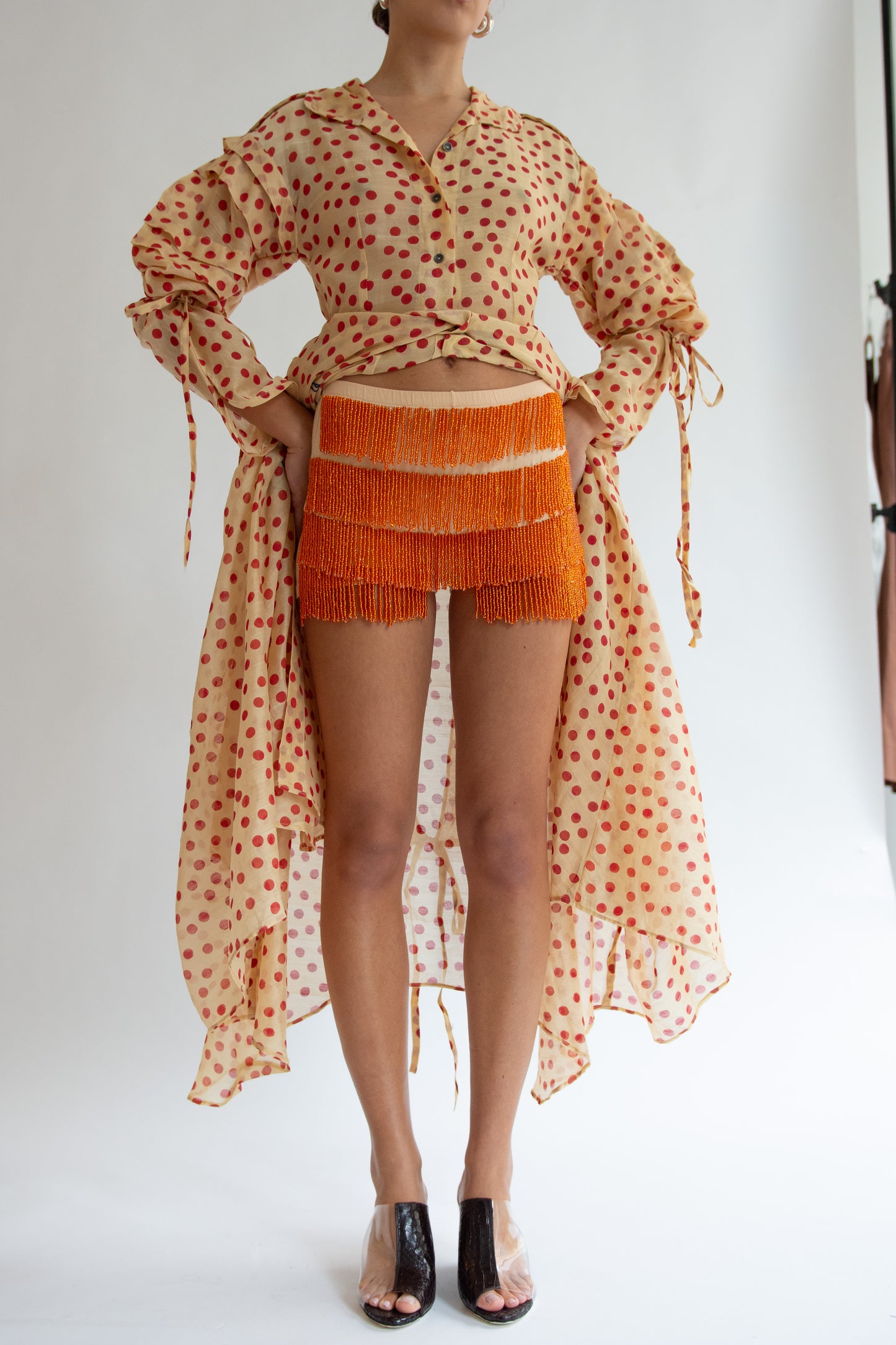 TIGRA TIGRA, Beaded Fringe Hot Short, Nude/Orange