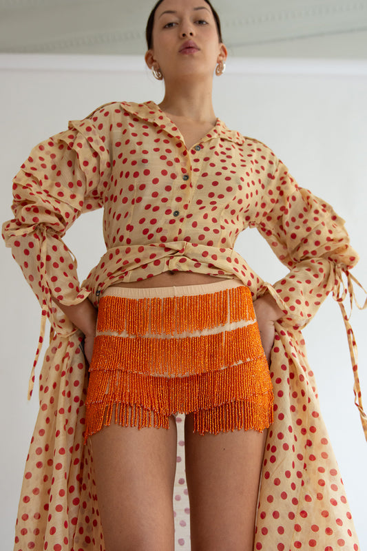 TIGRA TIGRA, Beaded Fringe Hot Short, Nude/Orange