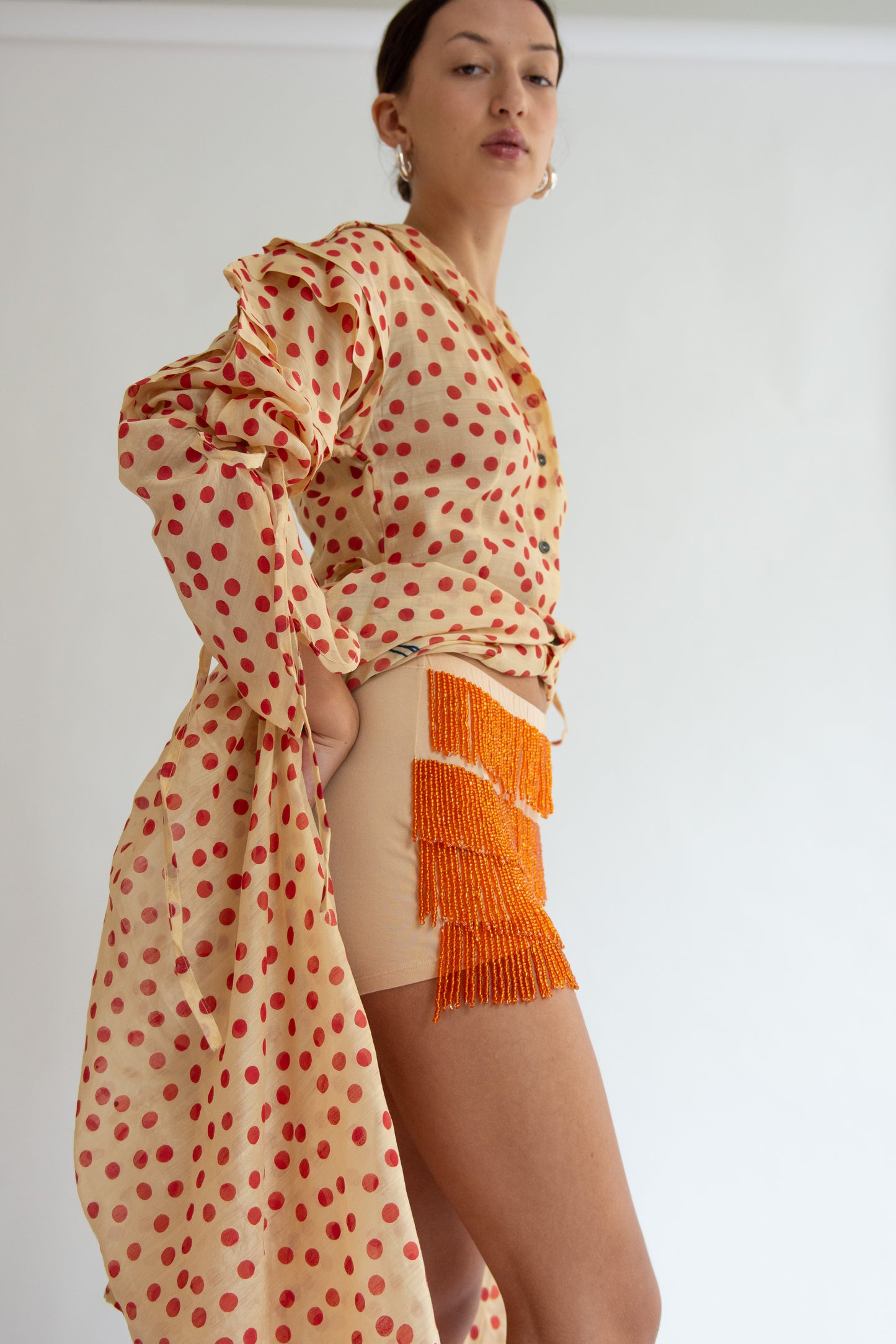 TIGRA TIGRA, Beaded Fringe Hot Short, Nude/Orange