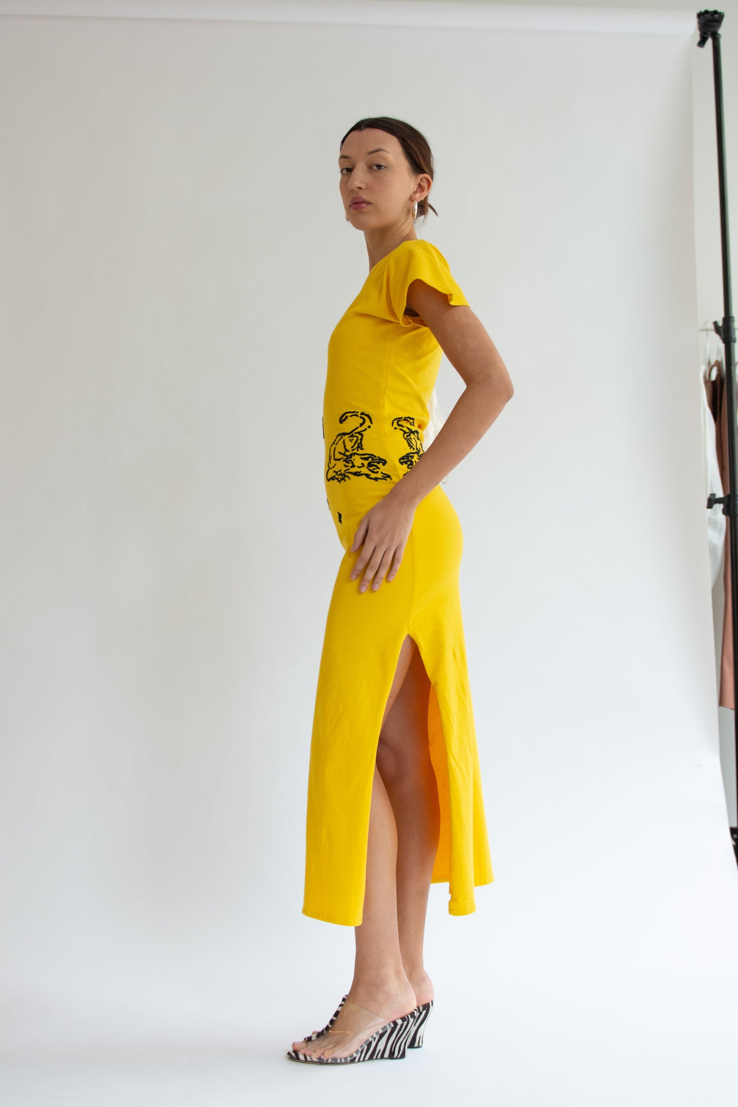TIGRA TIGRA, T-shirt Dress with Tiger Rabari Embroidery, Yellow/Black