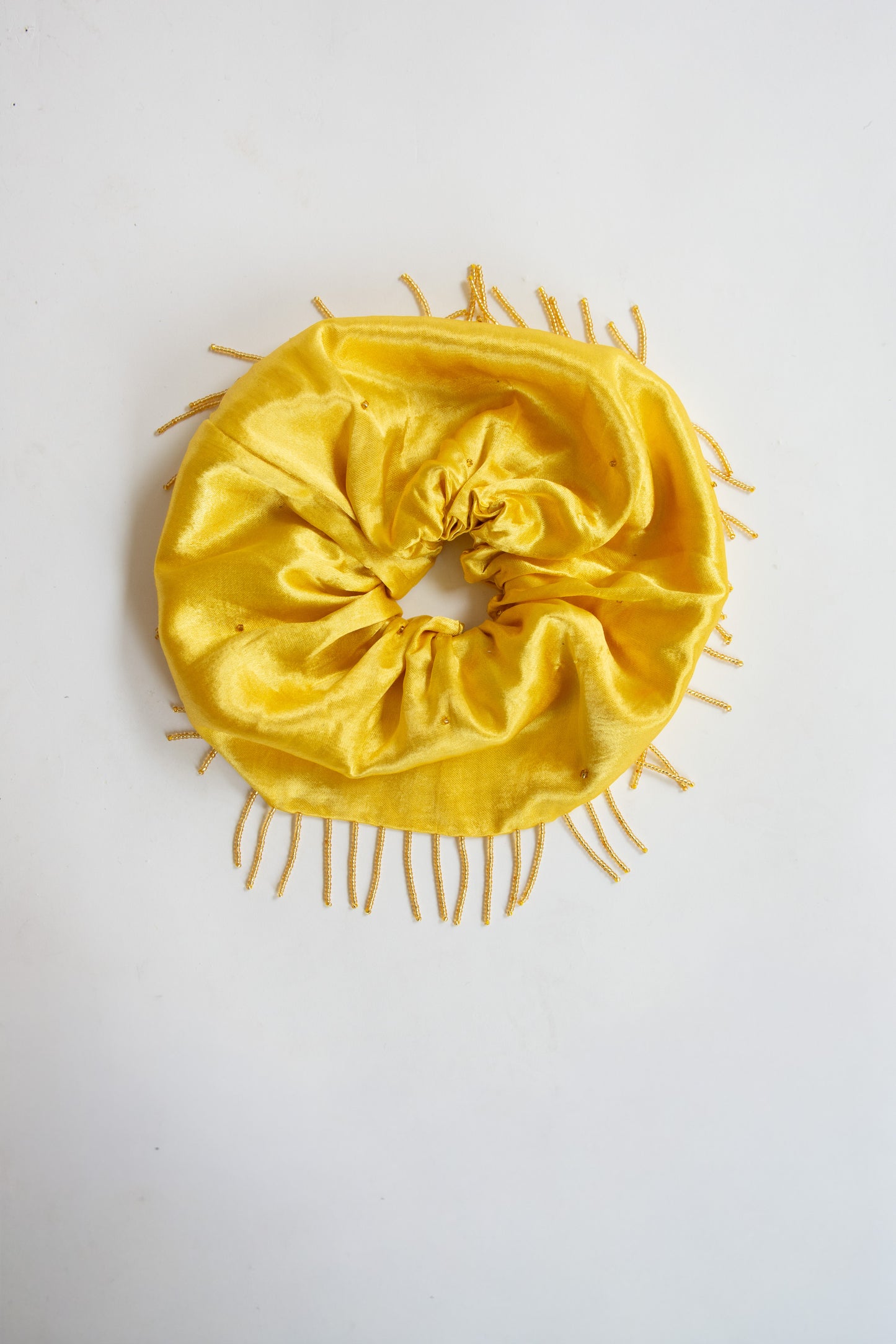 TIGRA TIGRA, Beaded Fringe XL Scrunchie, Yellow with Gold Beads
