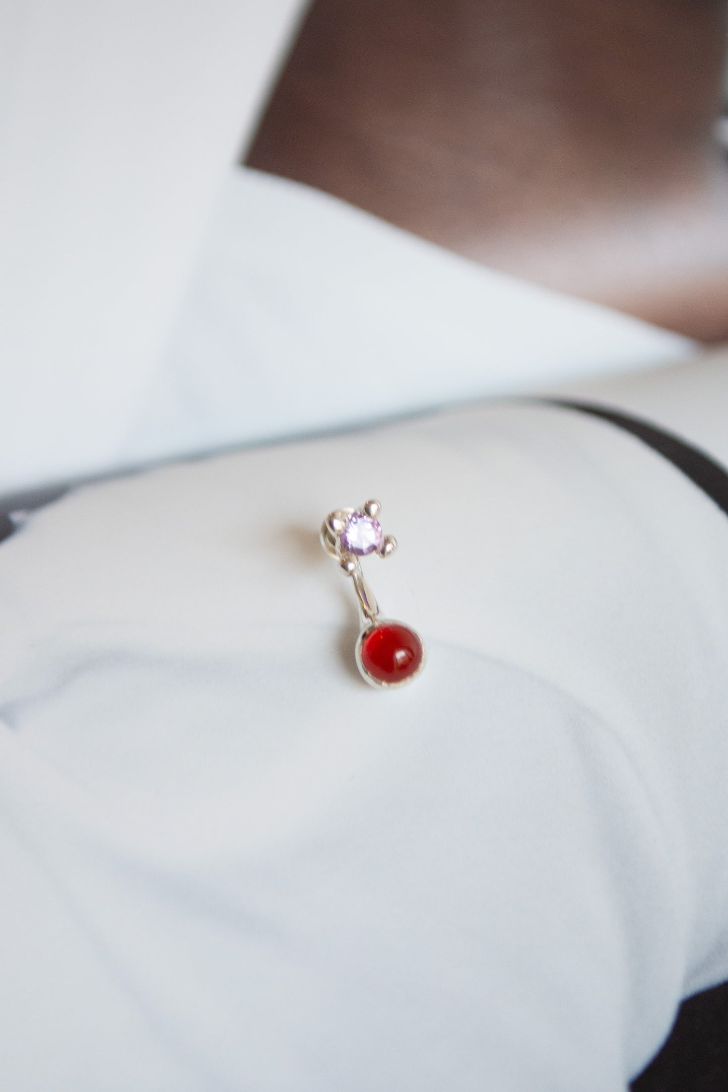 FARIS, Dotto Gem Stud Earrings, Pink Amethyst/Carnelian