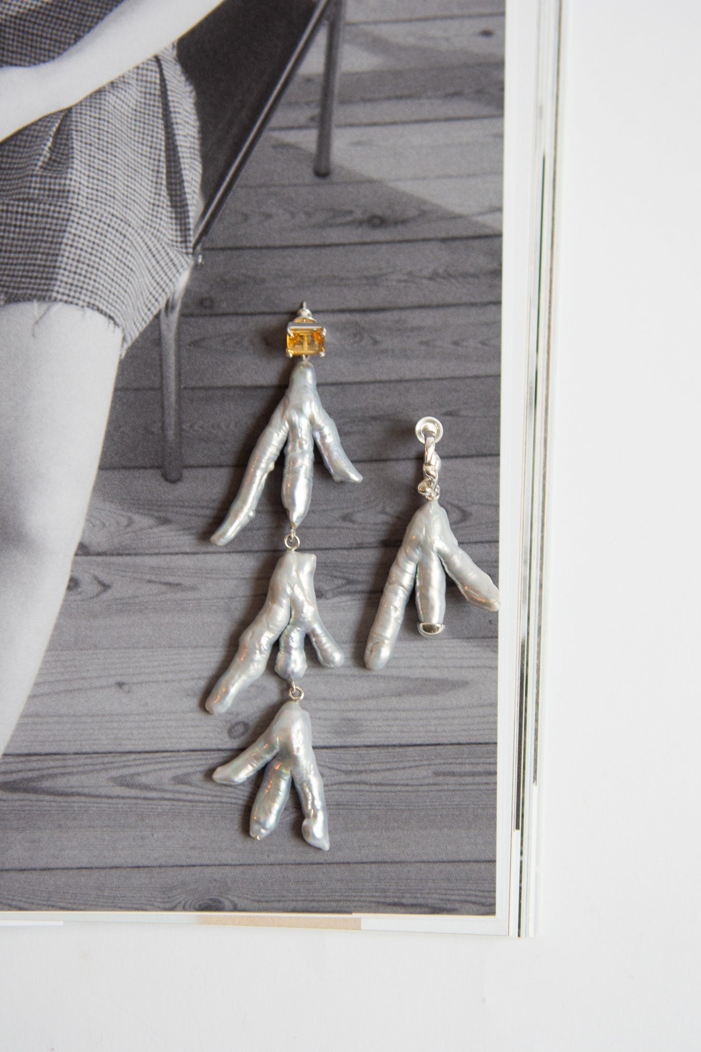 FARIS, Paw Drops Earrings, Silver/Citrine