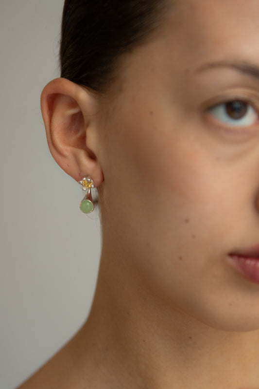 FARIS, Dotto Gem Stud Earrings, Silver/Citrine/Aventurine