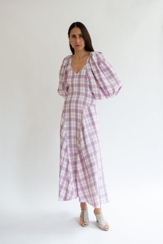 MR. LARKIN, Lexi V-neck Dress, Purple Plaid