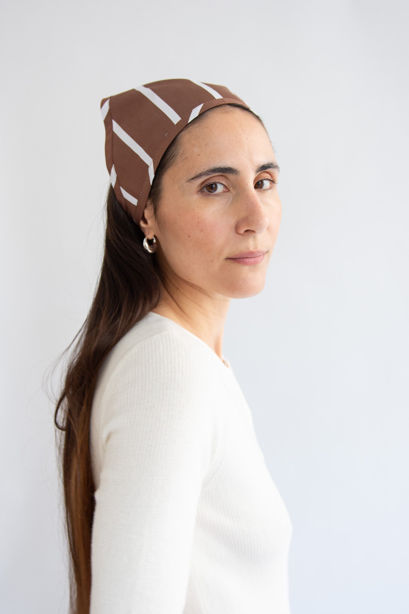 MR. LARKIN, Wilma Triangle Scarf, Brown Stripe