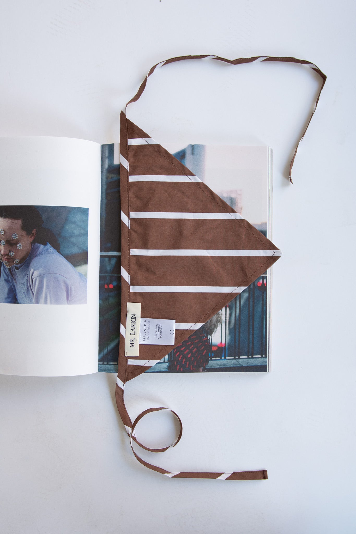 MR. LARKIN, Wilma Triangle Scarf, Brown Stripe