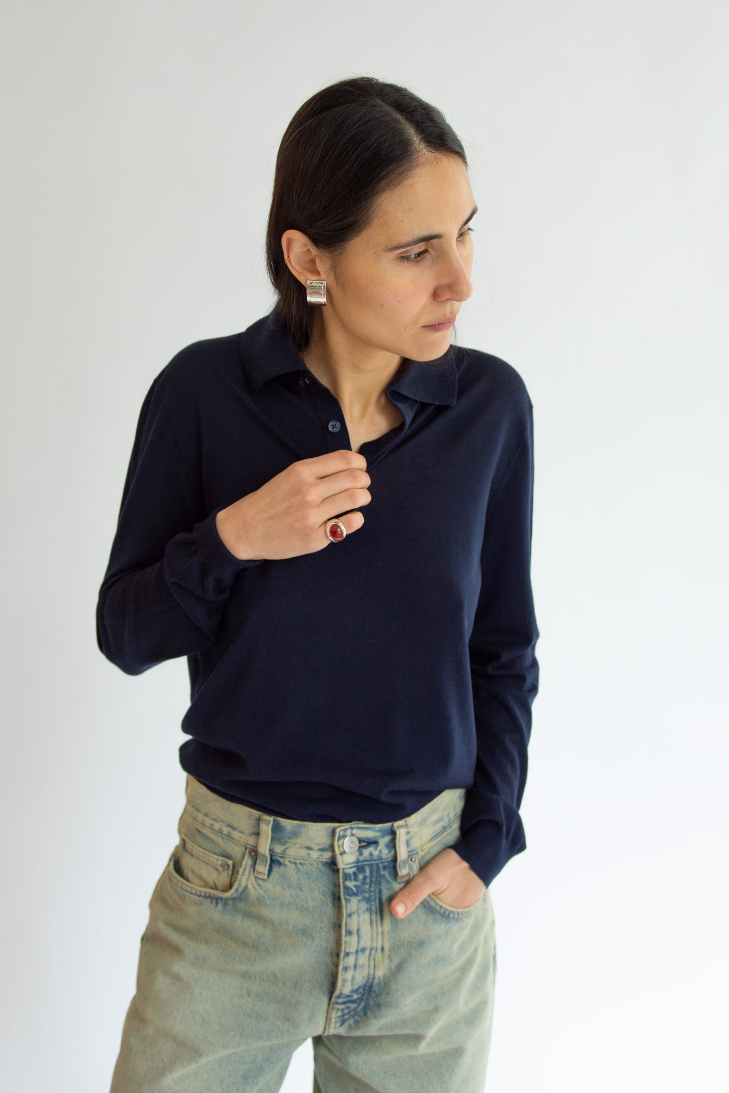 SUNFLOWER, Merino Polo, Navy