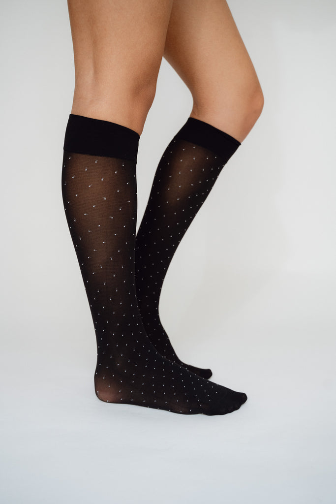 SWEDISH STOCKINGS, Eira Petite Dots Knee-Highs, Black