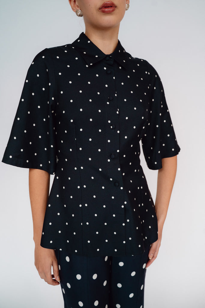 MR. LARKIN, Tillie Shirt, Ink/Ivory Dot
