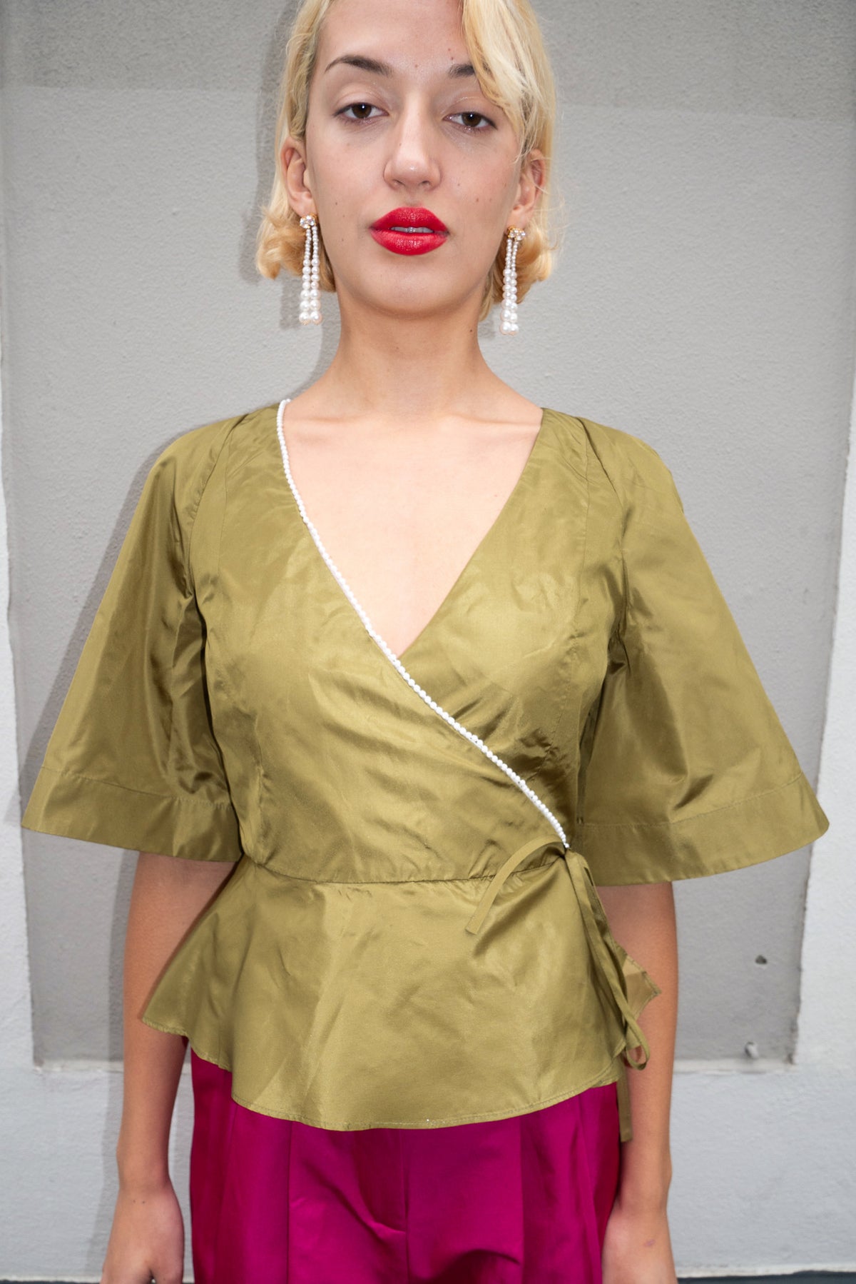 MR. LARKIN, Paloma Wrap Top, Olive