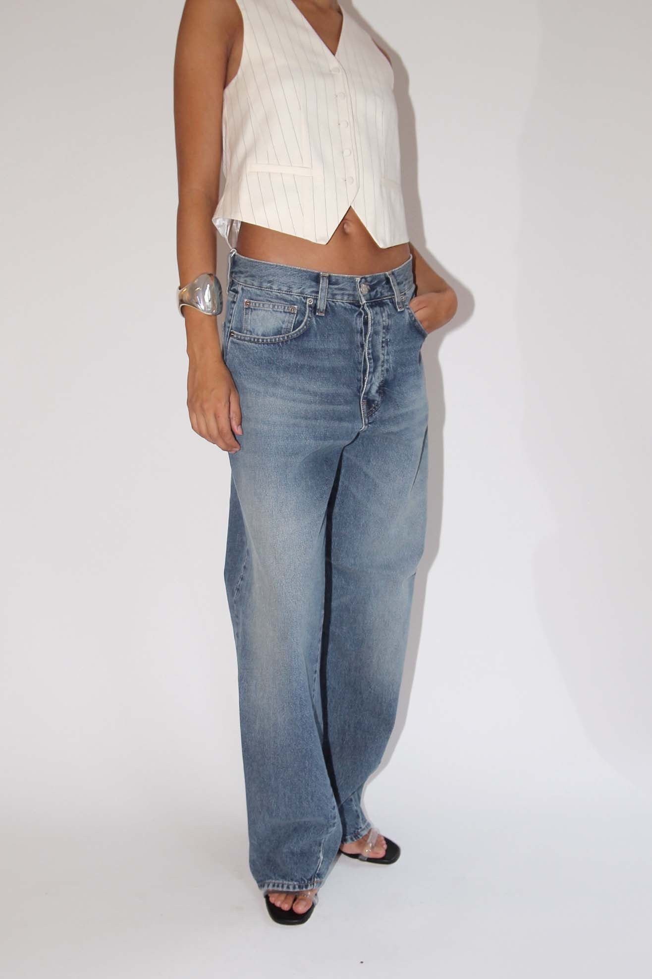 SUNFLOWER, Wide Twist Jean, Mid Tone Blue
