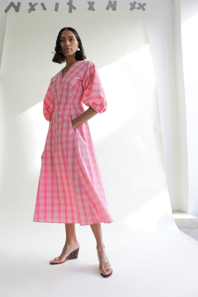CARON CALLAHAN, Evan Dress, Pink Plaid