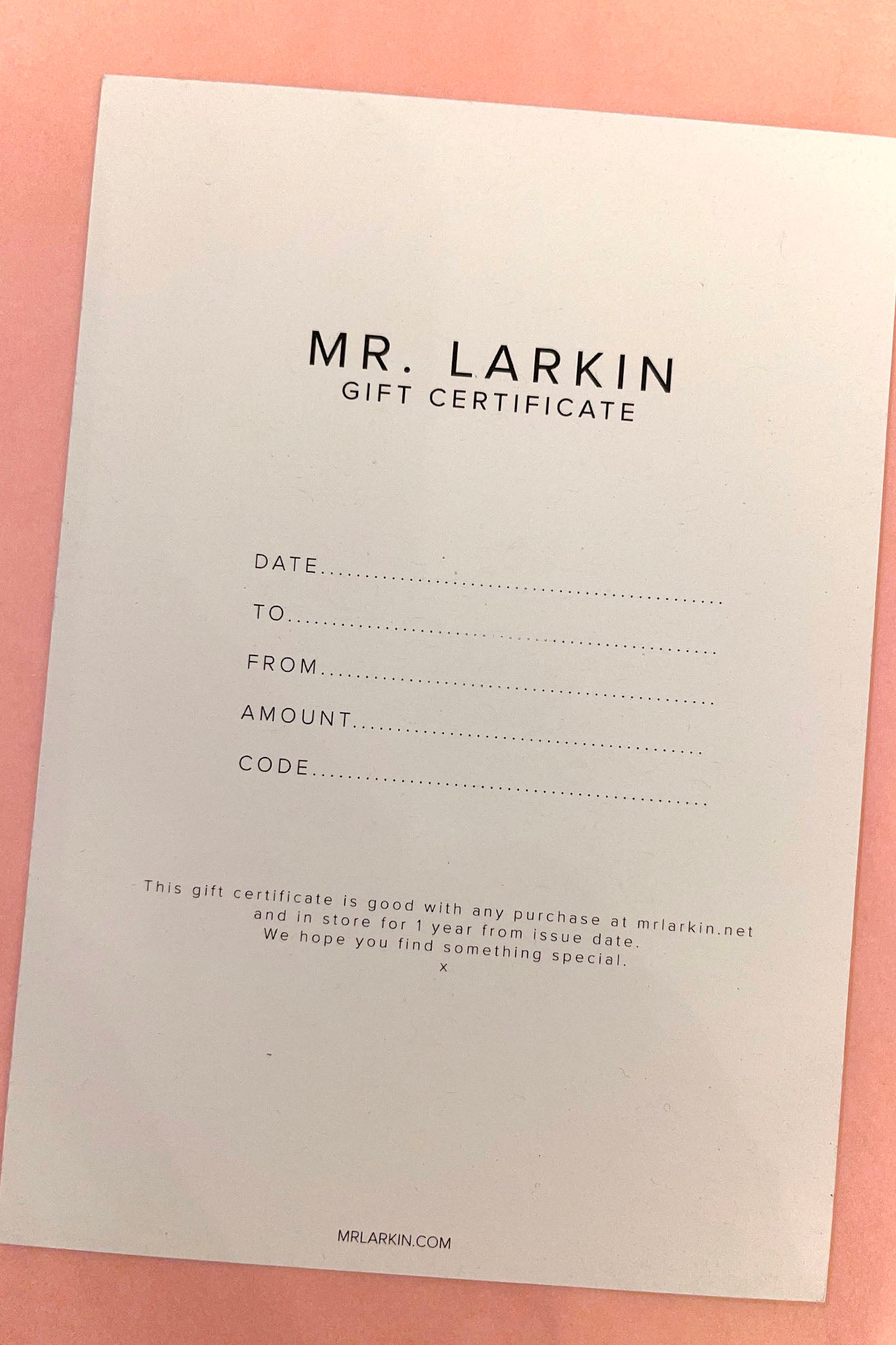 MR. LARKIN, Gift Card
