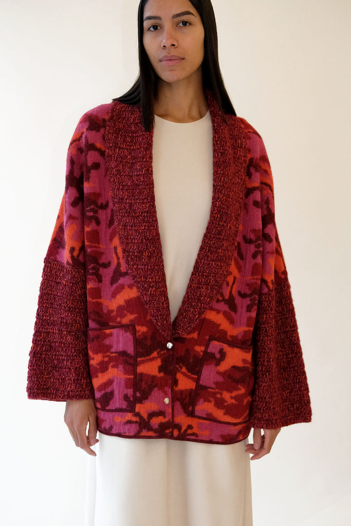 MOZH MOZH, Camo Felted Alpaca Jacket, Red/Pink